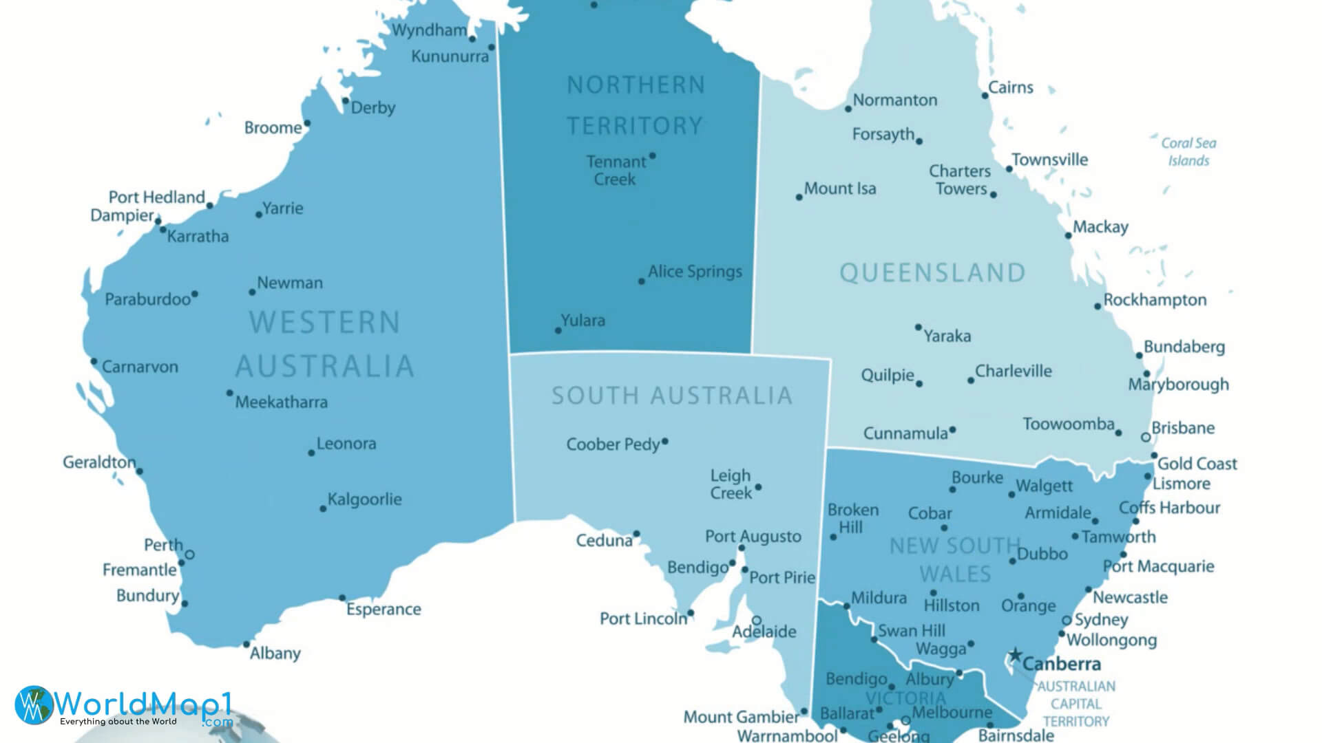 Australia Main Cities Map
